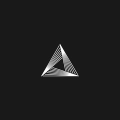 Wall Mural - Triangle logo linear infinity geometric pyramid shape, black and white overlapping thin lines hipster monogram minimal style infinite icon