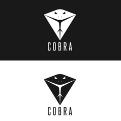 Wall Mural - Cobra logo head snake with tongue out, modern silhouette of a poisonous reptile tattoo mascot mockup