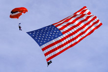 Sky Diving With The American Flag