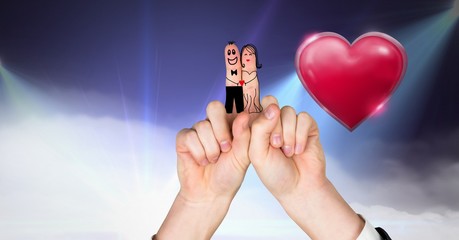 Poster - Valentine's fingers love couple and Shiny heart glowing with