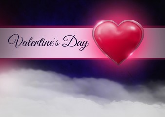 Poster - Valentine's Day text and Shiny heart glowing with purple misty