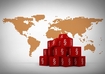 Poster - 3D Section Symbol icons with world map