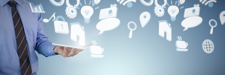 Poster - Composite image of mid section of businessman holding tablet pc