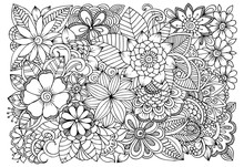Doodle Floral Drawing. Art Therapy Coloring Page.