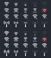 Poster - wireless signs set, wifi signal icons and symbols