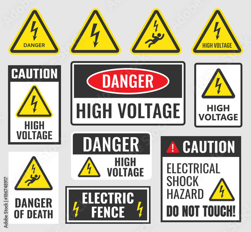 Fotografía high voltage sign set, danger label vector illustration