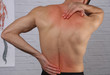 © dream@do - Muscular Man suffering from back and neck pain. Incorrect sitting posture problems Muscle spasm, rheumatism. Pain relief, Chiropractic concept. Sport exercising injury