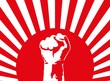 Art poster. Fist on red background. Symbol of fight, protest, rebel, power and unity. Banner of revolution.
