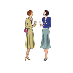 Two women conversation on party. Retro dress in vintage style 1920s style