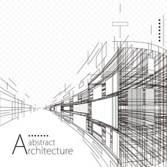 Architecture construction perspective designing black and white abstract background.  