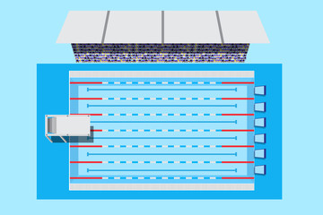swimming pool and full attendance on stadium stand top view