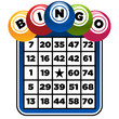 Illustration of bingo game card and balls