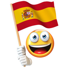 Wall Mural - Emoji holding Spanish flag, emoticon waving national flag of Spain 3d rendering