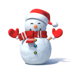 Poster - Snowman with Santa's hat 3d rendering