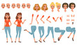 © topvectors - Young woman character creation set, girl with various views, faces, hairstyles, poses and gestures cartoon vector Illustrations