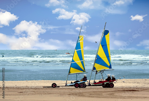 Fort Mahon. Char à voile sur la plage. Picardie. Hauts de France
