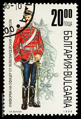 Fotografía Bulgarian Guard officer Cavalry Regiment on postage stamp