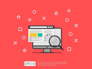 Poster - market business research strategy, data analysis development banner in flat vector concept