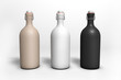 Blank bottles with cork with different colors. 3D