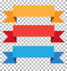 Wall Mural - three ribbon banner on transparent background. ribbon sign. red, blue, yellow banner.