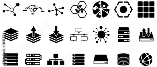 Fotomural Black server and connection vector icons pack