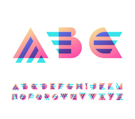 Leinwandbilder - Parallel lines and color gradient blocks' latin font, graphical decorative type.