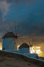 Mykonos Windmills At Sunset