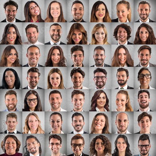 Fotografie, Obraz Happy and positive faces collage of business people