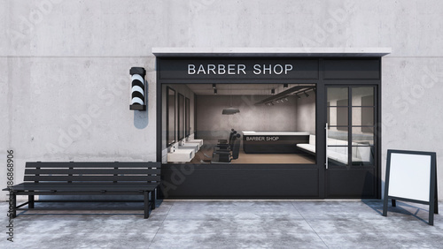 Front View Barber Shop Modern Loft Design Concrete Wall