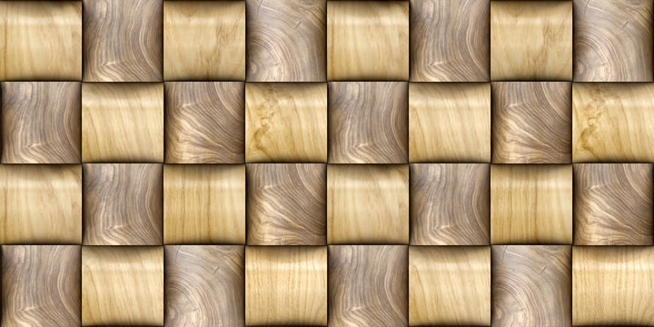 Wall Mural -  - 3D wallpaper of wood wicker 3d tiles. Material wood oak and nut. High quality seamless realistic texture.