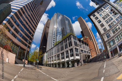 Fotomural Fisheye view of Seattle central district at summer