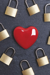 Wall Mural - Valentines love concept. Red heart with padlock