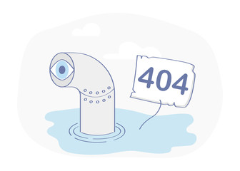 Fototapete - Periscope peeking out of the water with 404 sign. Error Page or File not found icon. Cute fun outline icon vector icon concept.