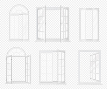 Vector Set Of Realistic Windows Isolated On The Alpha Transperant Background.