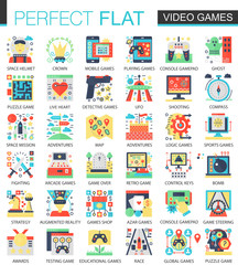 Poster - Video games, console game vector complex flat icon concept symbols for web infographic design.