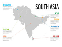 Infographic Map Of South Asia. Modern Template With Text And Colorful State Headers. Vector Illustration.