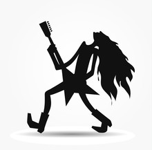 Vector Silhouette Of The Rock Artist, Cartoon Guitarist Image