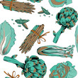 Green vegetables with blue and brown shadows seamless pattern. Vector illustration on white background