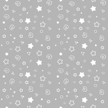 Seamless Pattern Baby Set On Grey Background. Cute Delicate Illustration, Soft Pastel Color. Printing On Paper And Fabric