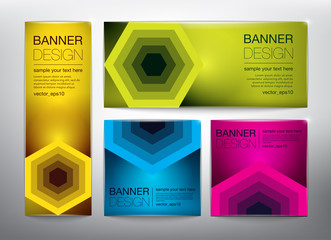 Wall Mural - collection of web banners in 4 different colors and geometric hexagonal designs. isolated on the lig