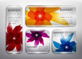 Wall Mural - glass web banners set of 4. transparent glass web banners with floral design. isolated on the light 