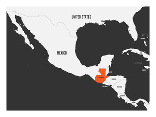 Poster - Guatemala orange marked in political map of Central America. Simple flat vector illustration.
