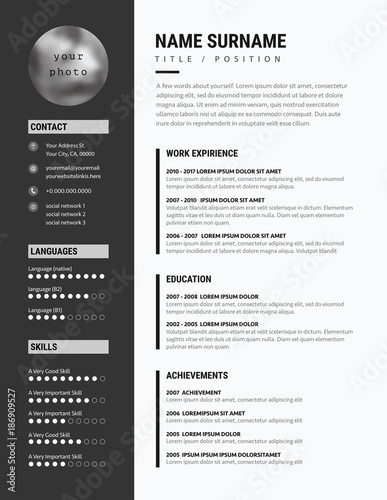 bold cv resume minimalist modern sleek design black and white vector