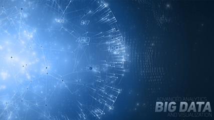 Poster - Big data circular visualization. Futuristic space infographic. Information aesthetic design. Visual data complexity. Complex data threads graphic with binary backdrop. Social network representation.