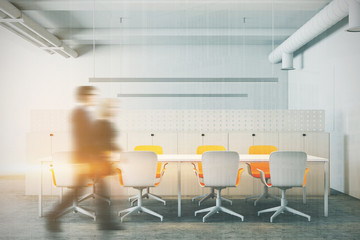 Canvas Print - White meeting room, yellow chairs, people