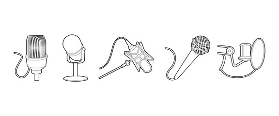 Poster - microphone icon set, outline style