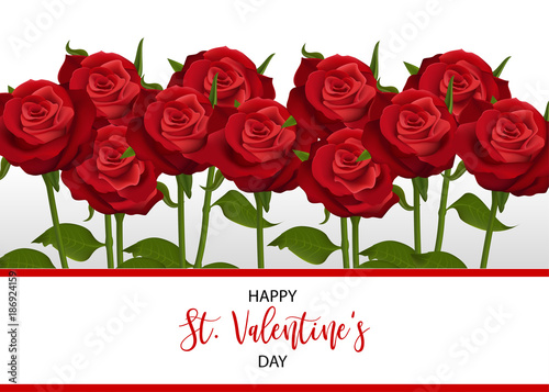 Bouquet Realistic Red Rose St Valentine S Day Card Love Flower