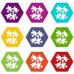 Poster - Jigsaw puzzles icon set color hexahedron