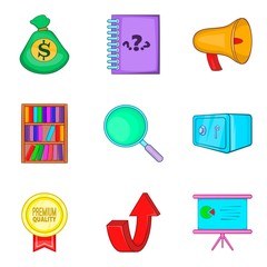 Poster - Information center icons set, cartoon style