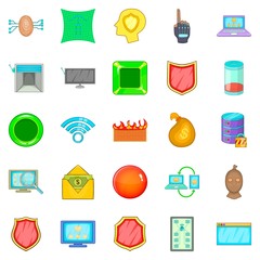Poster - cybercrime icons set, cartoon style